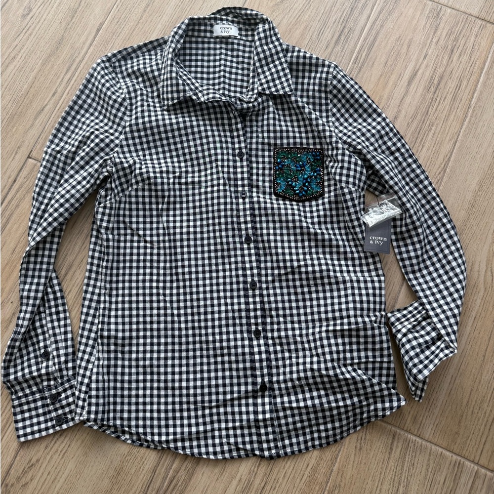Crown & Ivy Navy and White Checkered Shirt